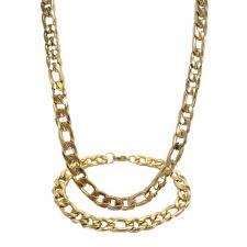 Stainless Steel Gold  Necklace and Bracelet  SET Figaro Type Chain 